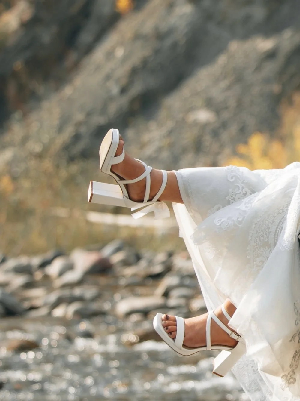 Strappy White Platform Heels - Picture 7 of 7